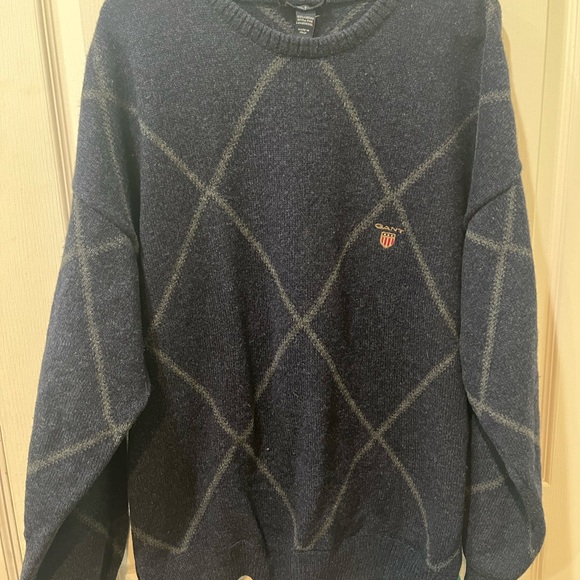 Gant Xl 100% Merino Wool Logo Crest Blue Sweater W Design - Picture 9 of 9